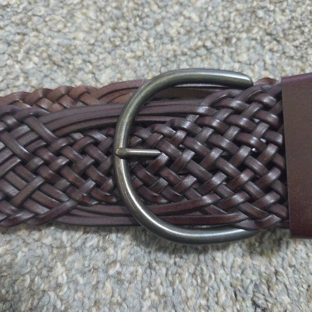 Target Dark Brown Braided Bonded Leather Belt XL Bronze Buckle 061060559 2" wide